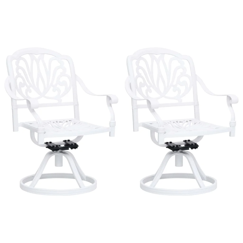 

Outdoor Patio Swivel Chairs Deck Porch Outside Furniture Set Balcony Lounge Chair 2 pcs Cast Aluminum White