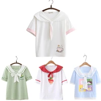 womens japan preppy style peter pan collar teens girls strawberry print short sleeve t shirt rabbit cosplay tshirt tee kawaii