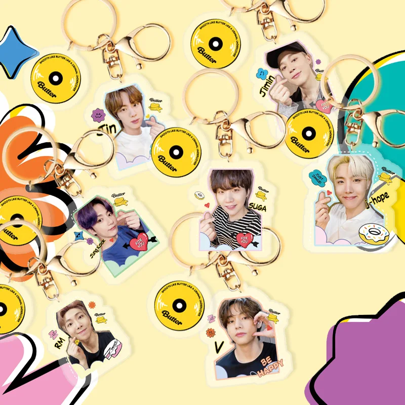

KPOP bangtan boys Butter album Acrylic doll model keychain Backpack with beautifully decorated pendants Gifts Cosplay SUGA V JIN