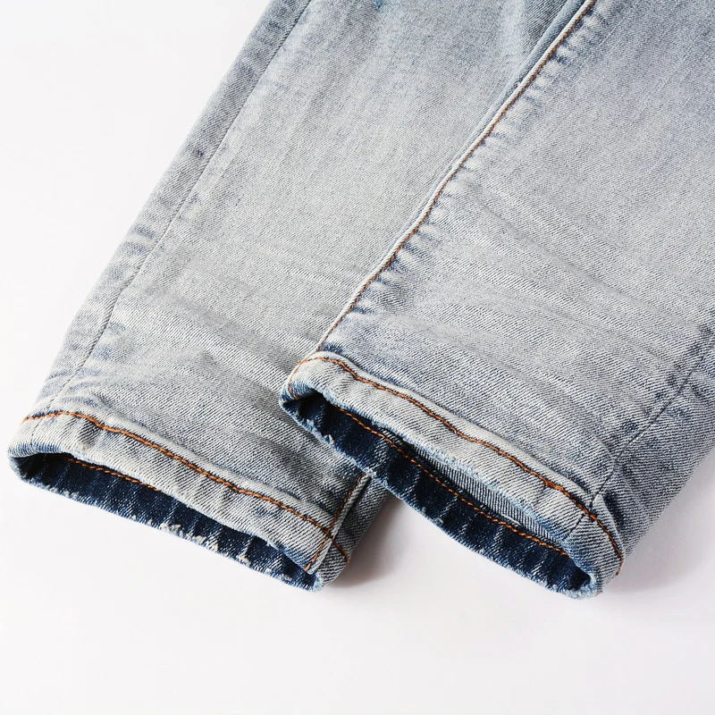 High Street Fashion Men Jeans Retro Blue Elastic Broken Hole Ripped Jeans Men Stretch Skinny Trousers Hip Hop Brand Pants Hombre