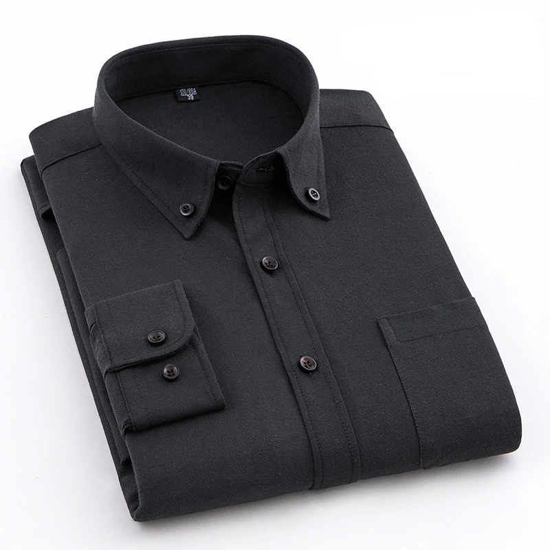 Spring and Autumn New Oxford Spinning Korean Shirt Men's Slim Casual Solid Color Square Neck Long Sleeve Men's Shirt