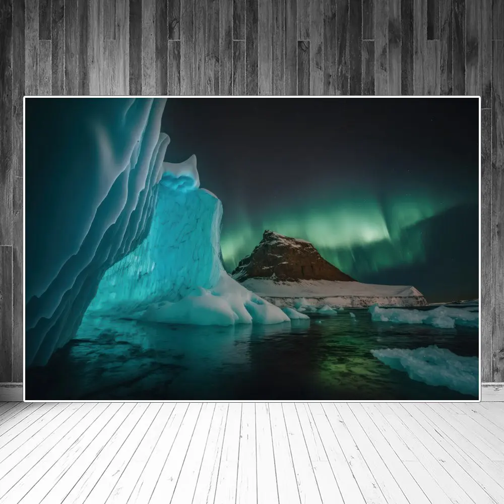 

Polar Region Night Glacier Landscape Photography Backdrops Decoration Aurora Mountain Sea Sign Kid Photobooth Backgrounds Props