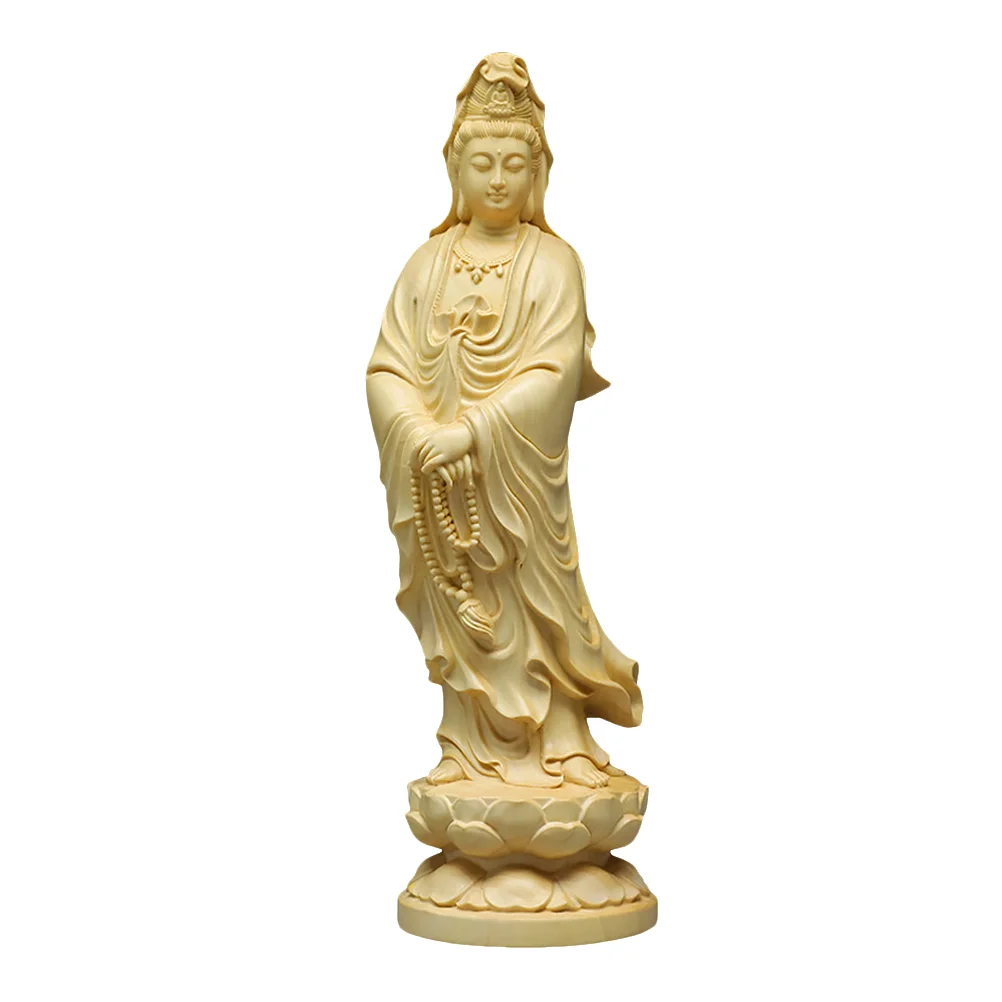 

Statue Guanyin Figurine Sculpture Goddess Quan Kuan Wooden Buddhism Decoration Mercy Kwan Shui Feng Chinese Wood Luck Fengshui