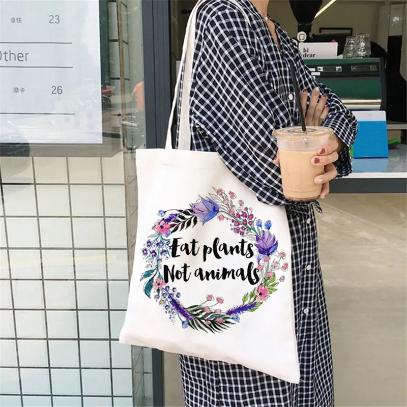

Холщовая Сумка-тоут для женщин, вместительная сумочка на плечо с надписью и цветами, многоразовая Экологически чистая пляжная дамская сумк...