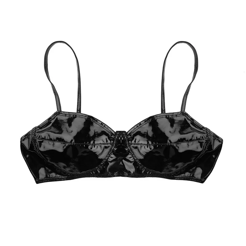 

Womens Ladies Lingerie Exotic Bras Fashion Wetlook Faux Leather Wire-free No Pad Bra Top for Pole Dance Latex Sexy Clubwear