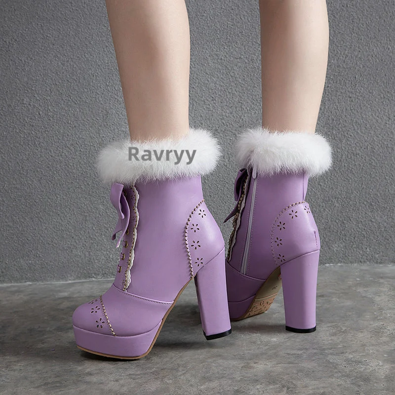 Japanese Sweet Beauty Short Boots Autumn Winter 2022 New Bowknot Platform Thick Heel Ankle Snow Fashion Boots Lolita Shoes