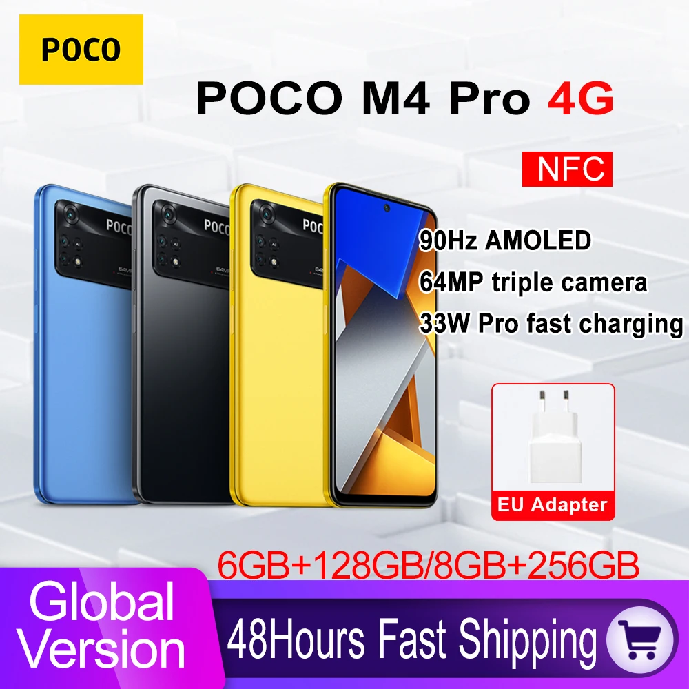 global version poco m4 pro 4g smartphone 128gb256gb helio g96 octa core 90hz amoled 33w pro fast charging 64mp camera nfc free global shipping