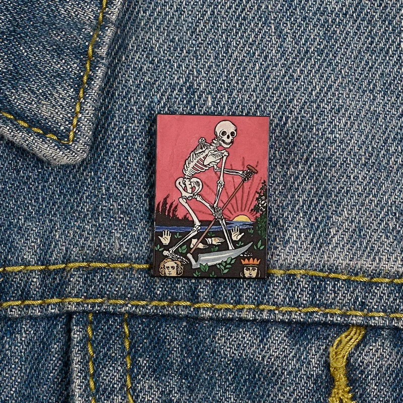 

Fashion Death Tarot Printed Pin Custom Funny vintage Brooches Shirt Lapel teacher Bag Cute Badge Cartoon pins for Lover Girl