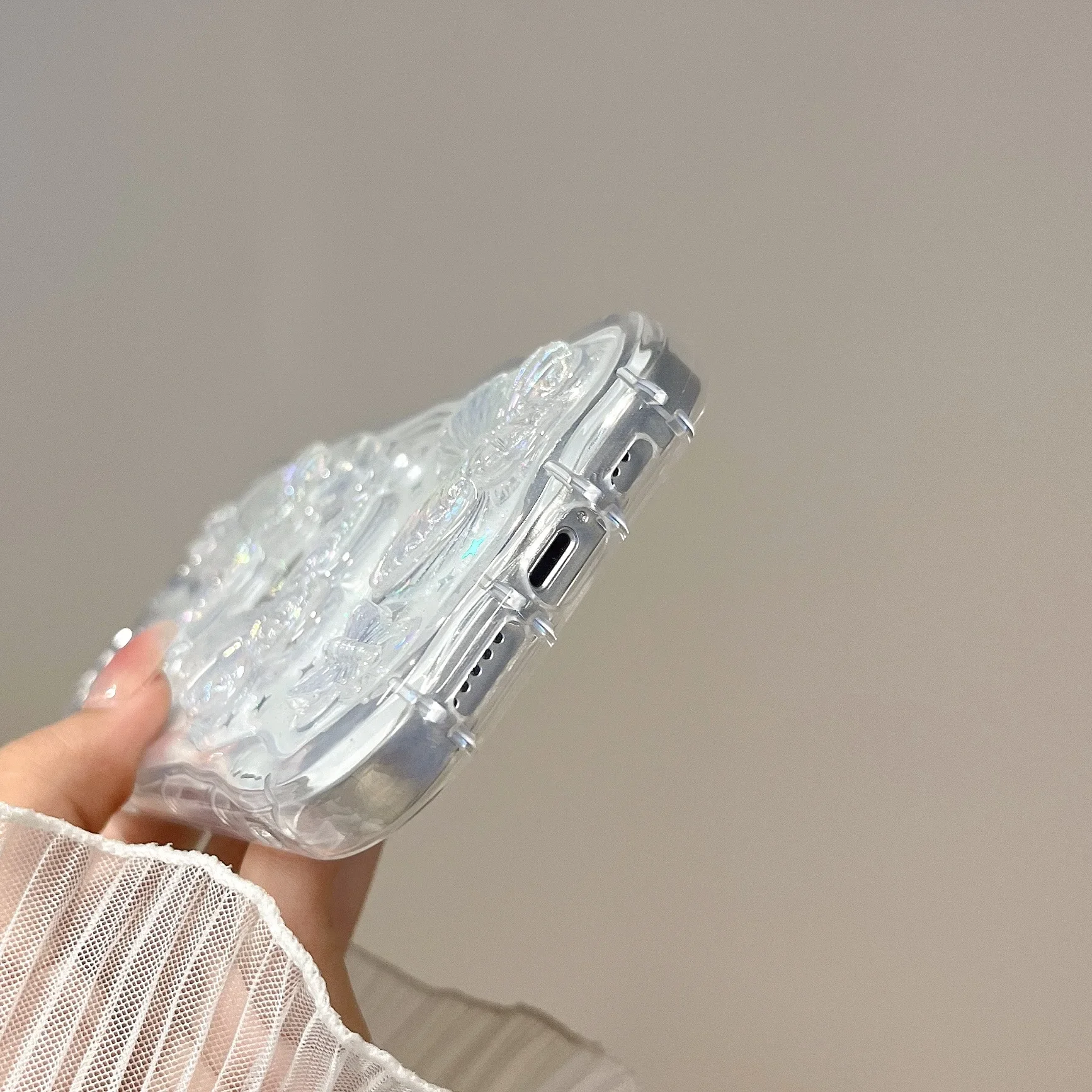 Фото Роскошный прозрачный чехол для телефона с 3D-бабочкой для iPhone 16, 15, 14 Pro Max 13, 12, Pro Max, мягкий чехол из ТПУ с защитой от падения, блестящий жемчуг №5