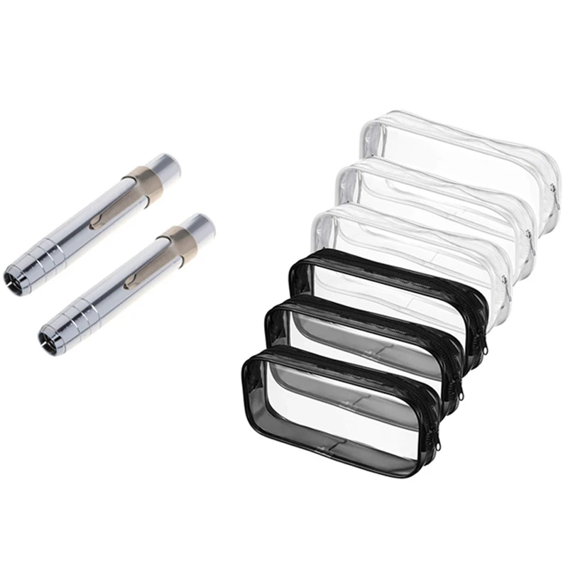 

2 Pcs Chalk Keeper Holder & 6 Pcs Pen Pencil Case With Zipper, For School Office Stationery, Portable