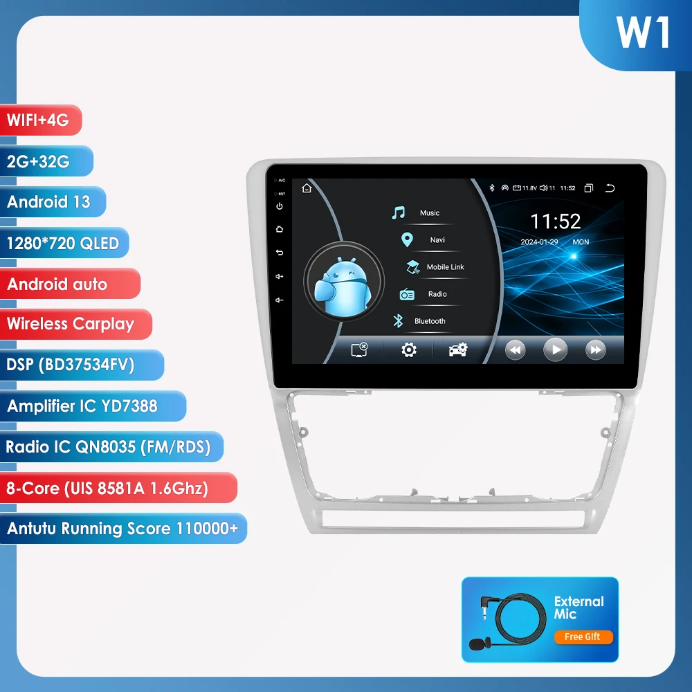 

Автомагнитола Hizpo Android 13 для Skoda Octavia 2 A5 2008 - 2013 мультимедийный плеер с навигацией GPS 2 Din Carplay стерео динамик RDS