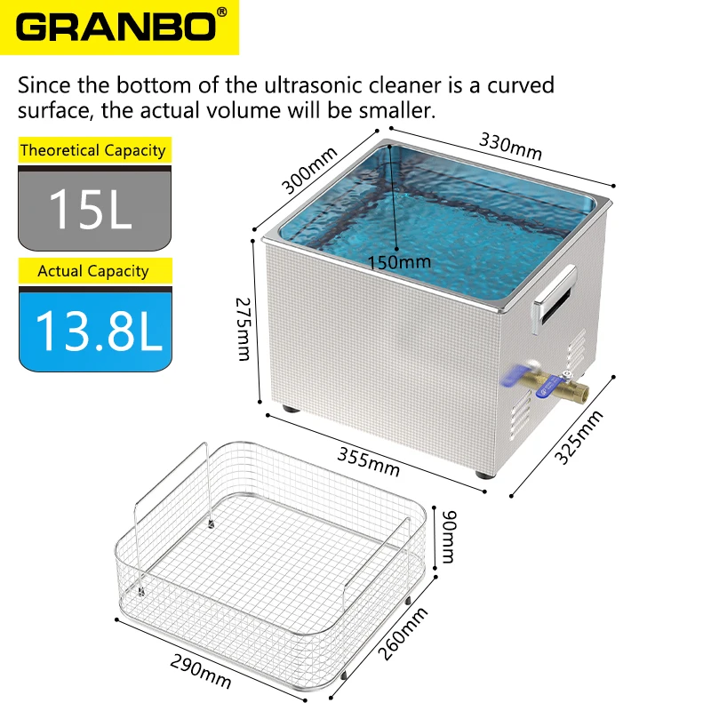 Фото Granbo Ultra Sonic Cleaning Machine 15L Цифровое управление 360 Вт 540 Вт 40 кГц 110 ~ 220 В Ультразвуковой очиститель Ванна Быстрая доставка №4