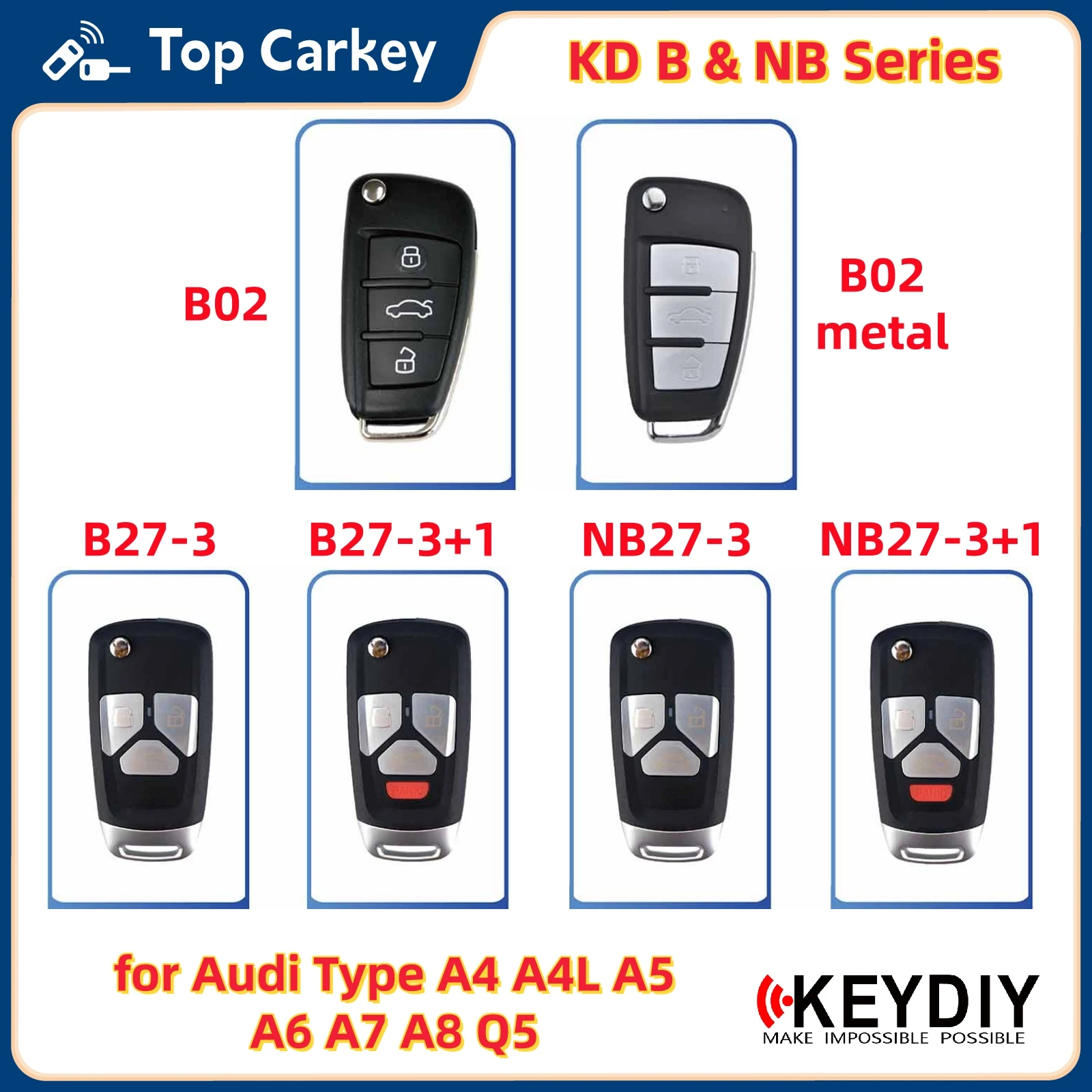 

KEYDIY KD B02 B27-3 NB27-3 Универсальный откидной дистанционный ключ для Audi Type A4 A4L A5 A6 A7 A8 Q5