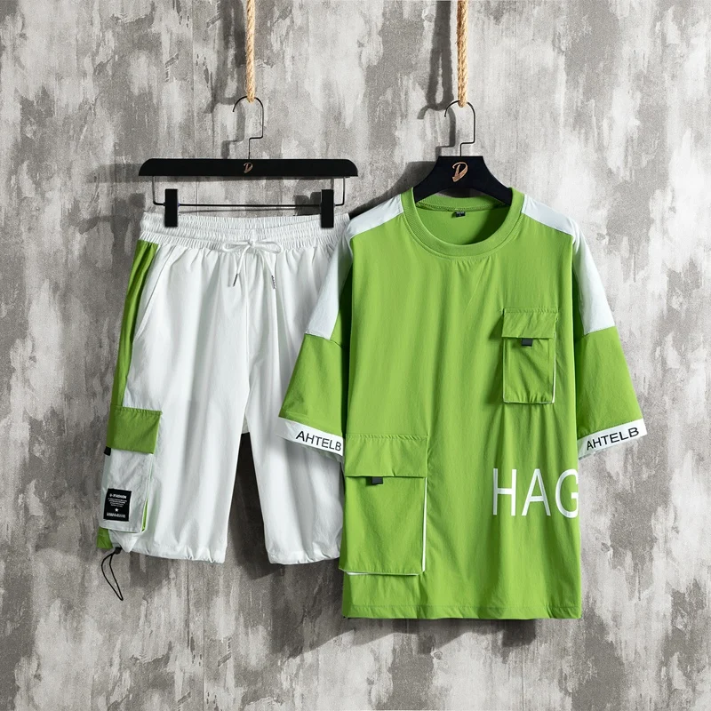 

2022 модный брендовый летний модный женский костюм с коротким рукавом, комплект из двух предметов, красивый спортивный мужской карго для отды...