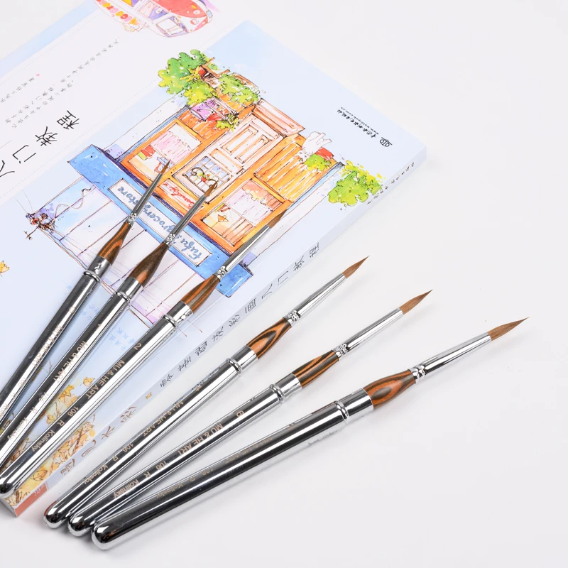 Travel Mini Pen Pure Kolinsky Hair Artist Watercolor & Acrylic & Oil Painting Brush Tool Silver Cap Round Sable 106R MU HE ART images - 6