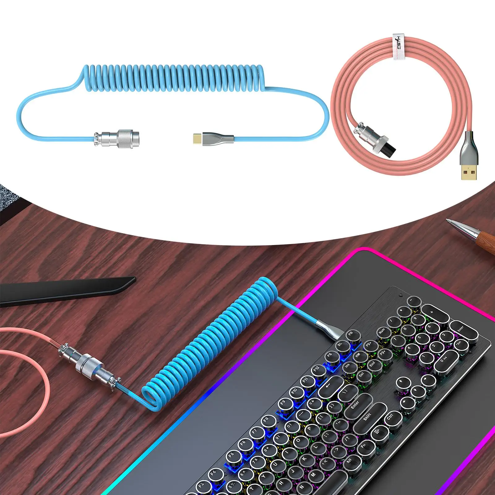 Фото Спиральный USB-кабель для клавиатуры с разъемом авиации, 1,7 м №4