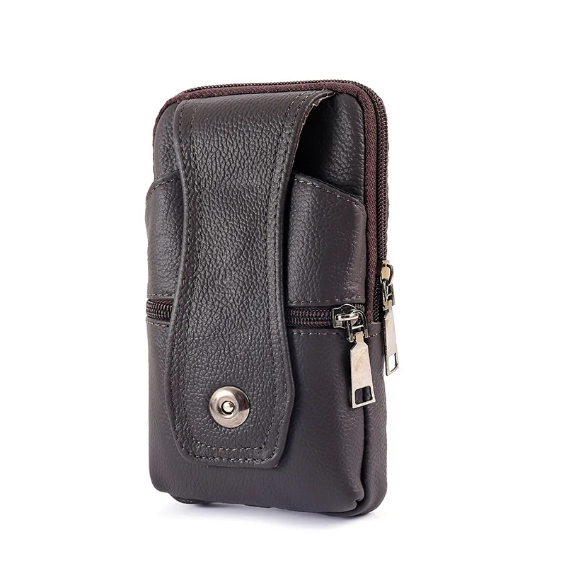 

Men Genuine Leather Waist Bag with Hook Multifunction Phone Bag Car Key Case Shoulder Bag Key Holder Zipper Bag Phone Holder