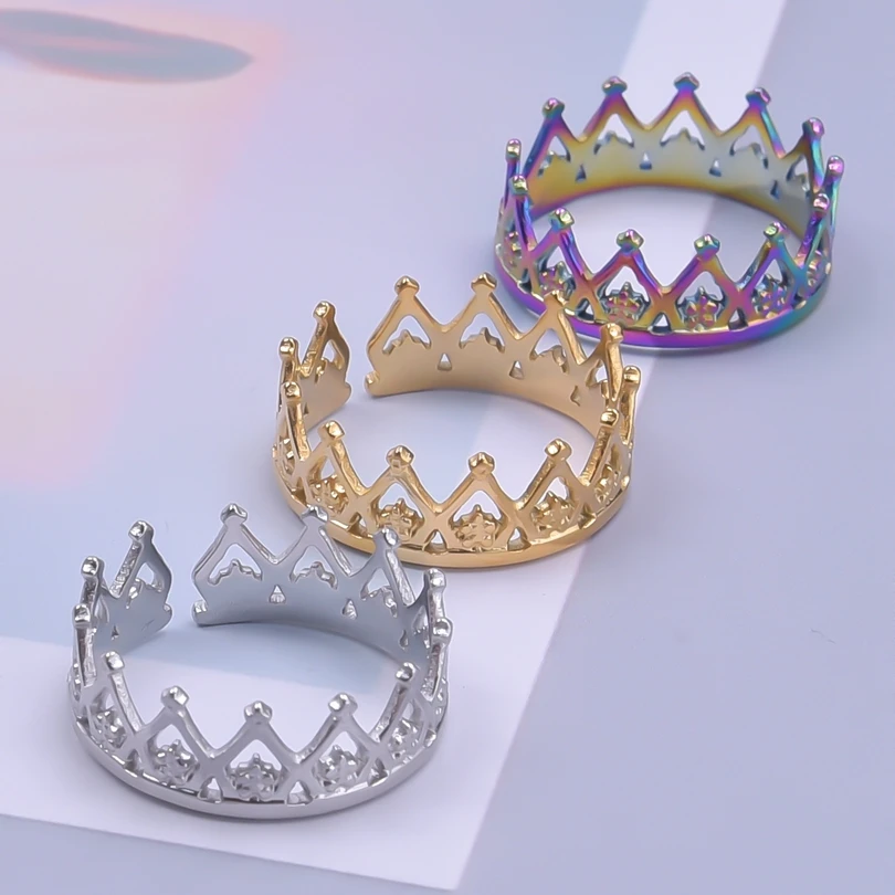 

Exquisite Crown Stainless Steel Rings for Women Girl Jewelry Sets Fashion Adjustable Geometric Unisex Ring Jewelry Party Gifts