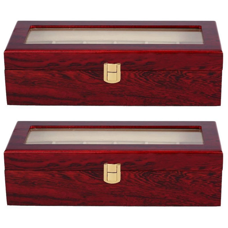 

2X 6 Wood Watch Display Case Box Glass Top Jewelry Storage Organizer Gift Men