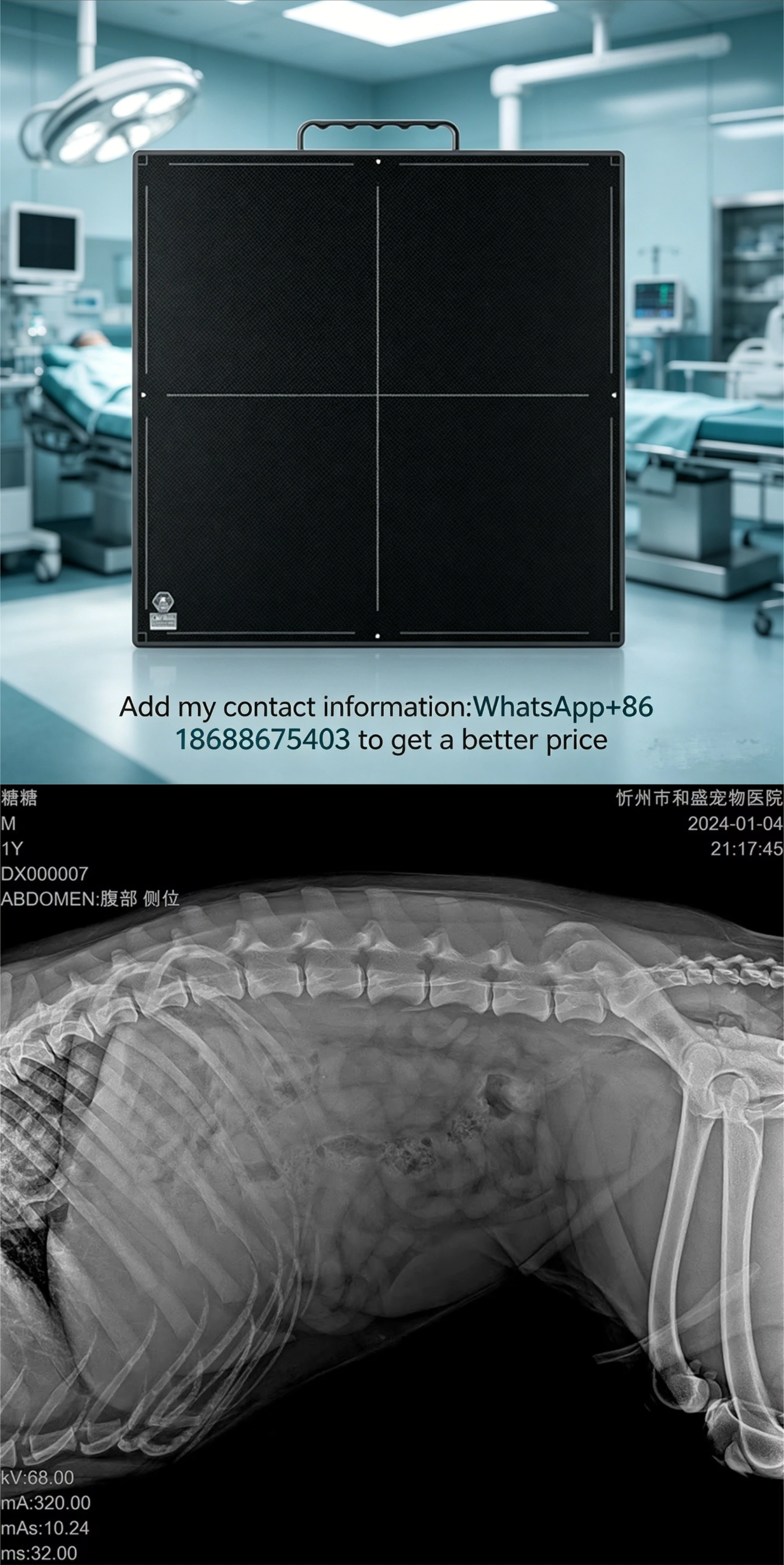 Фото Беспроводной рентгеновский плоскопанельный детектор CareRay 1717 с поддержкой Wi-Fi 2.4G для ветеринарии и ухода за животными №1