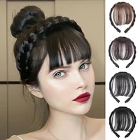 synthetic fake bangs hairbands double row braids headbands for women girls ladies hair extensions bands hoops hair accessories