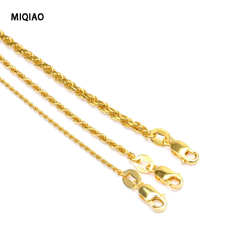 

MIQIAO Authentic 925 Sterling Silver Rope Chain Long Necklace Gold Color Men Twisted Chain For Woman Fine Jewelry Gift 80 CM
