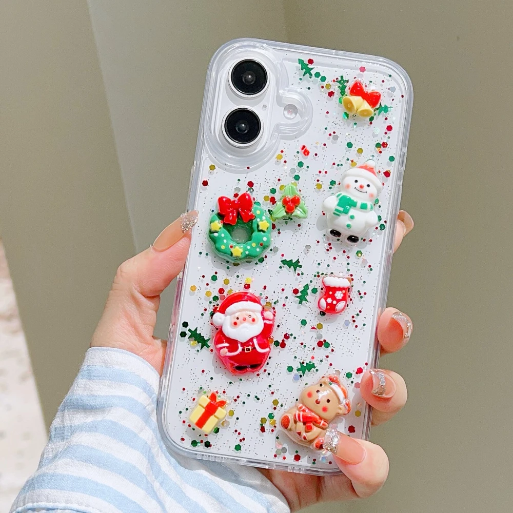 Мягкий чехол для iPhone 16 15 14 13 12 11 Pro Max с 3d-изображением блестящих рождественских