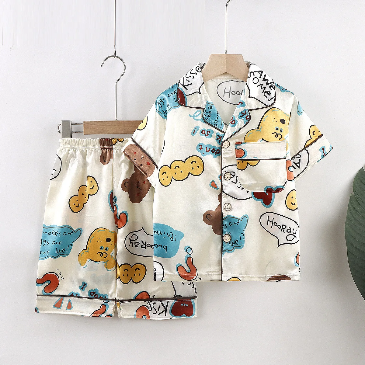 2022 Kid Silk Pajamas Printing Short Pajamas for Child Pajama Set Kids Shirt Pants Cartoon