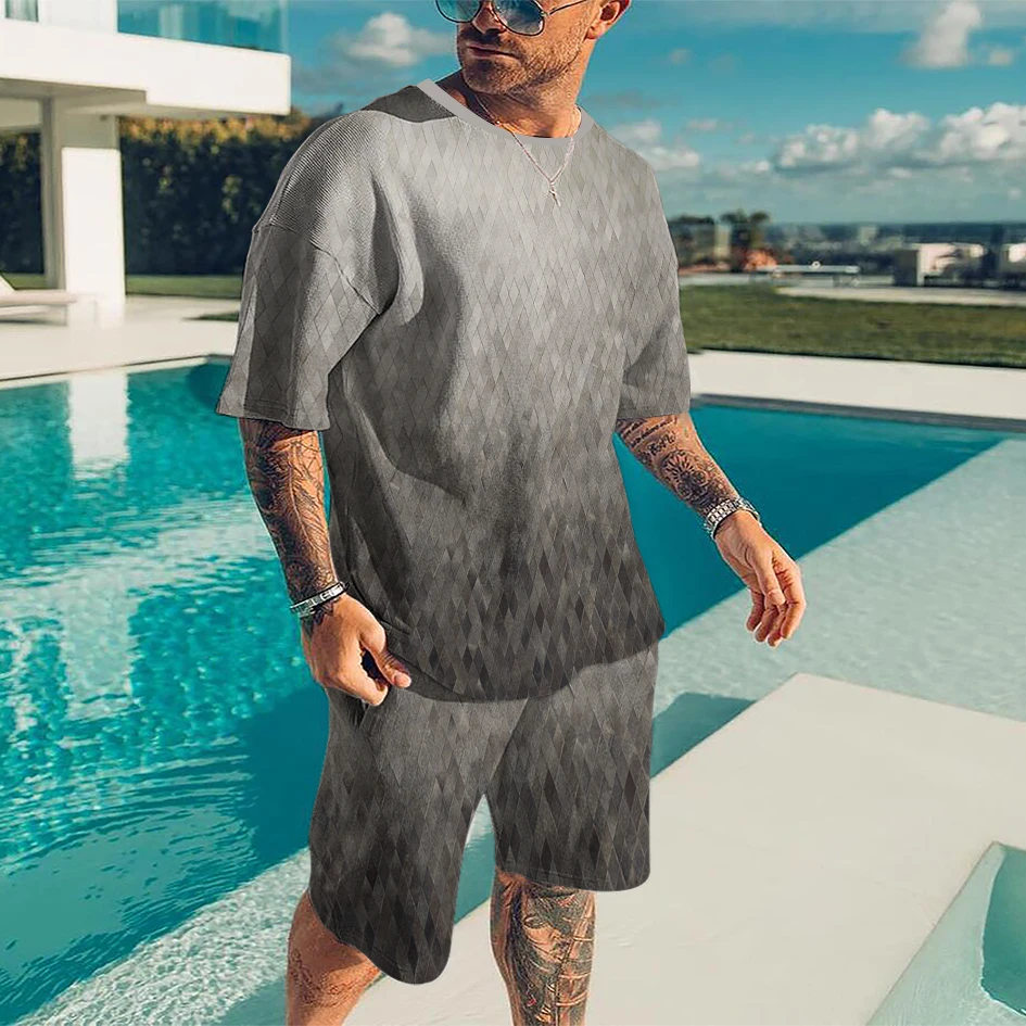 

Men's Oversized Clothes Vintage Tshirt Shorts Set Man Tracksuit New Summer Casual Simple Style 3D Printed Men Clothes Outfits