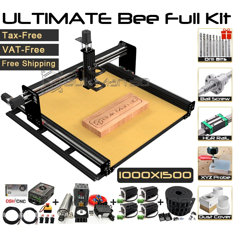 

BulkMan 3D Black 1015 ULTIMATE Bee CNC Router Full Kit Upgrade Ball Screw Linear Rail Wood Metal Engraving Machine Tax Free