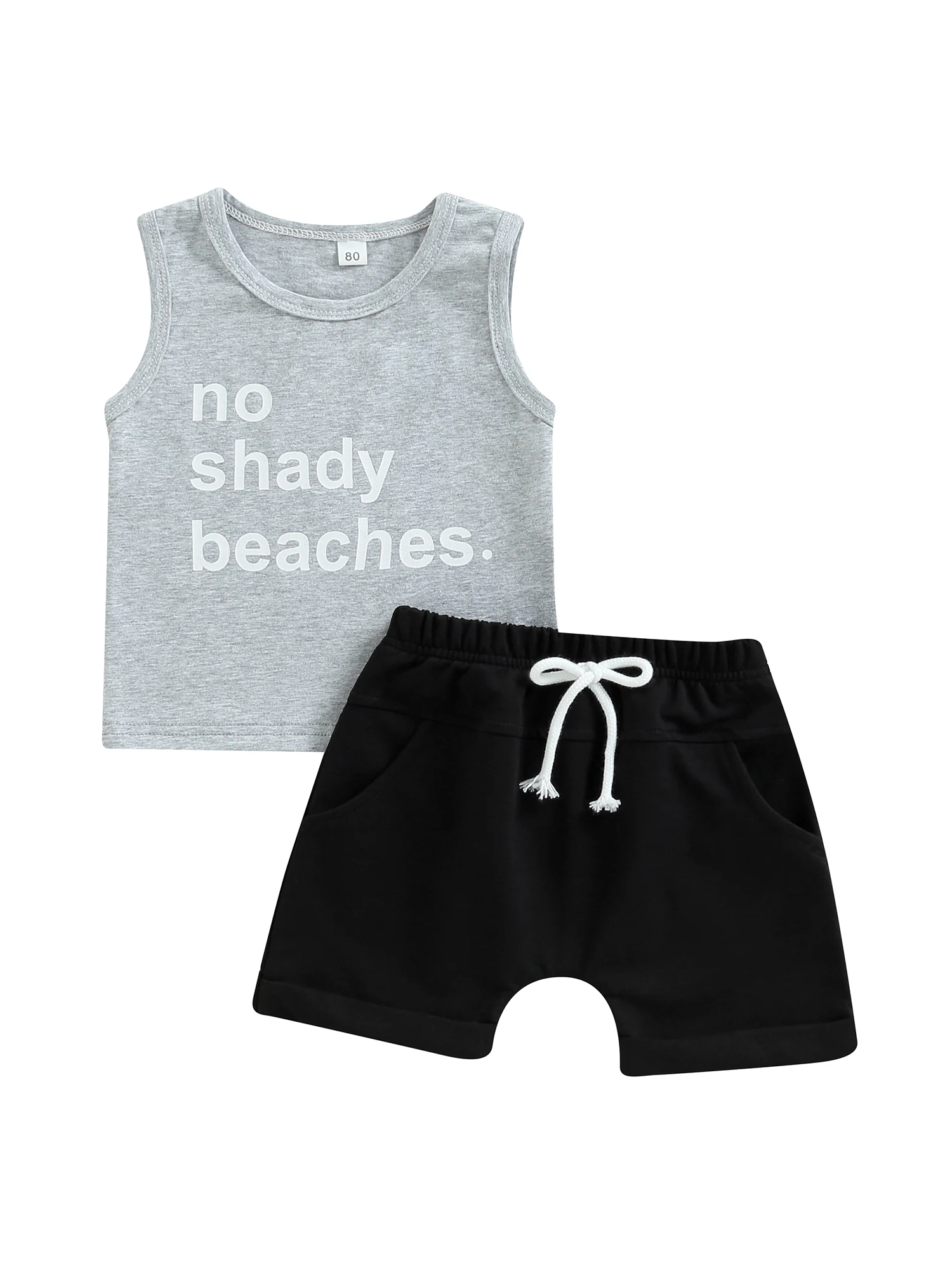 

Комплект летней одежды для маленьких мальчиков, майка с круглым вырезом и буквенным принтом, однотонные модные шорты с эластичным поясом