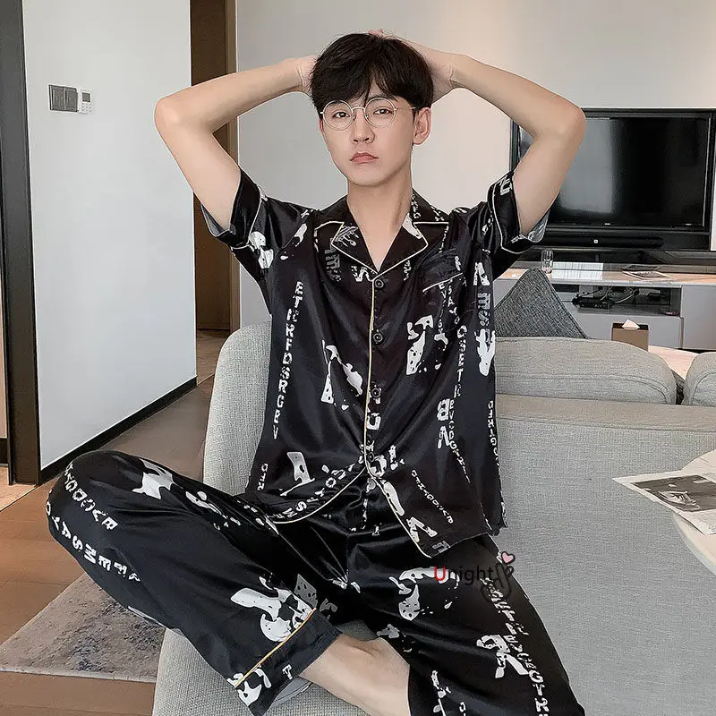 Пижама Мужская атласная шелковая пижама с шортами и брюками костюм из длинных