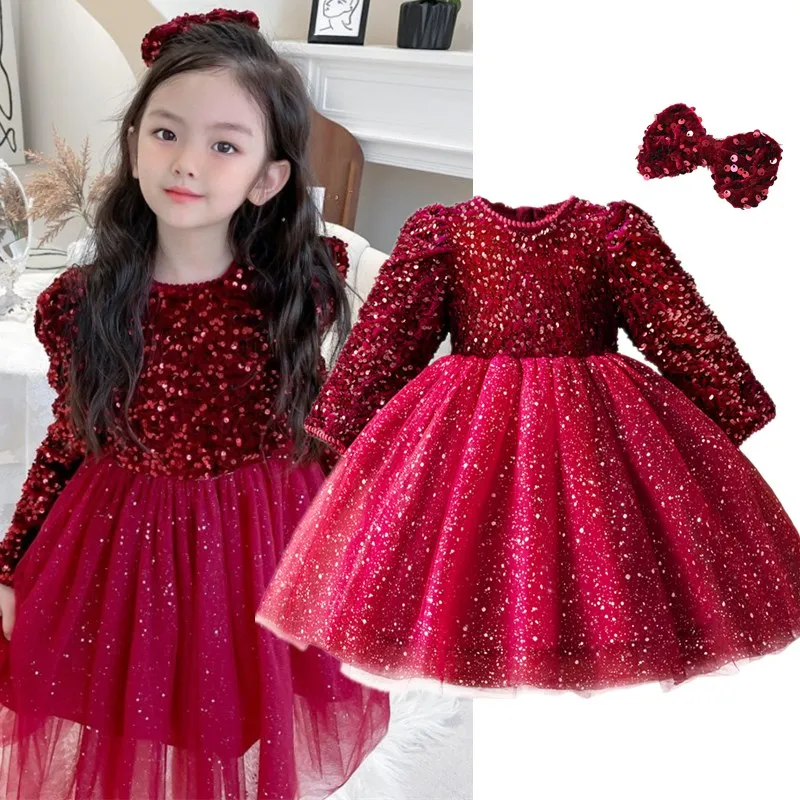 

Girls Party Fluffy Cake Smash Dress Spring Long Sleeve Formal Evening Princess Costume Kids Children Wedding White Clothes