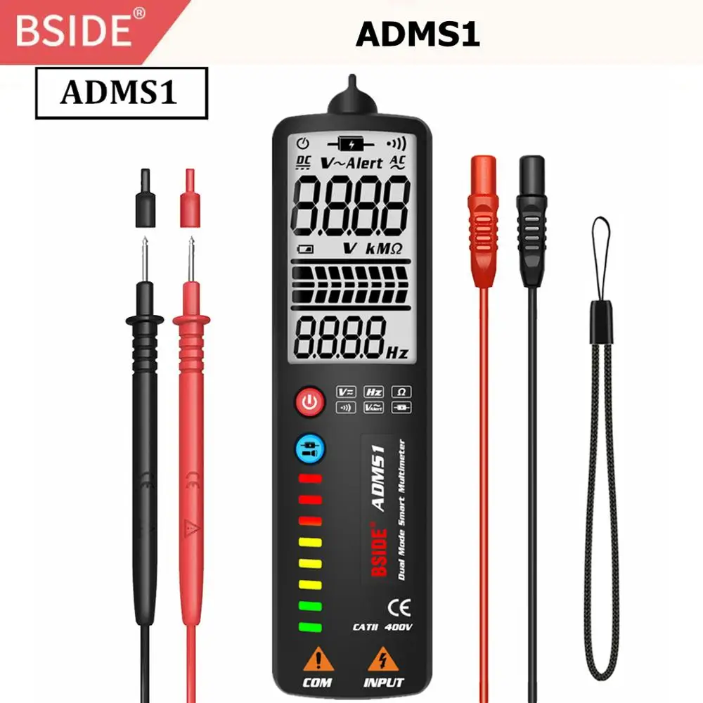 

Цифровой мультиметр BSIDE ADMS1 с ЖК-дисплеем X1, 3-линейный дисплей, автоматический тестер напряжения, изогнутый, коридор, аналоговая панель, 8 све...