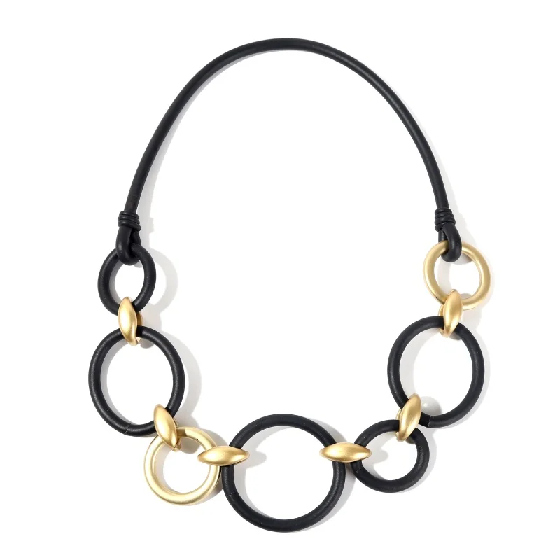 

New Handmade Necklace Women Rubber Fashion Jewelry Clothing Accessories Long Circle Necklace Luxury Sweater Chains Classic Style