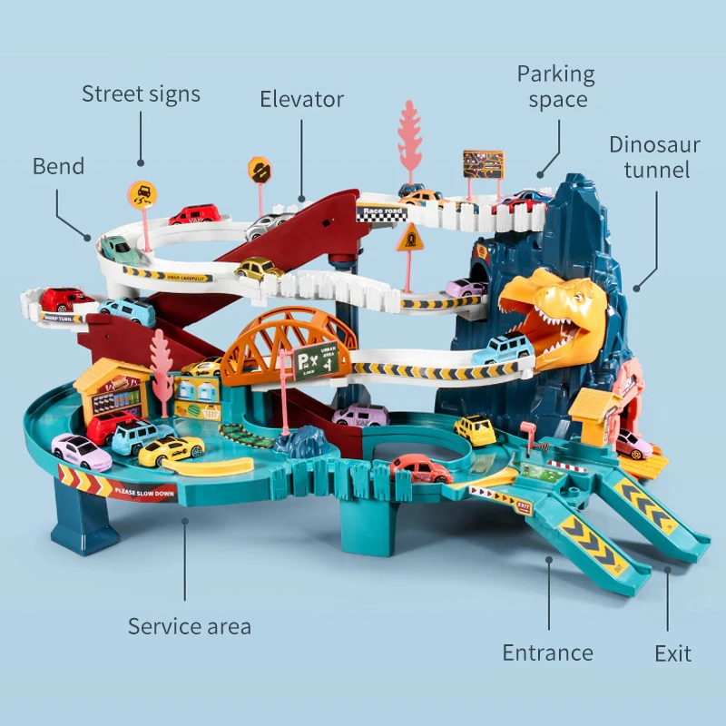 Kids Dinosaur Lion King Panshan Railcar Curved Road Adventure Track Car Boys Interactive Games Children Birthday Toys Gifts |