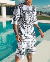 2022 summer mens short sleeved sports suit set 3d trend printing t shirt suit sportswear digital printing 2 piece clothing