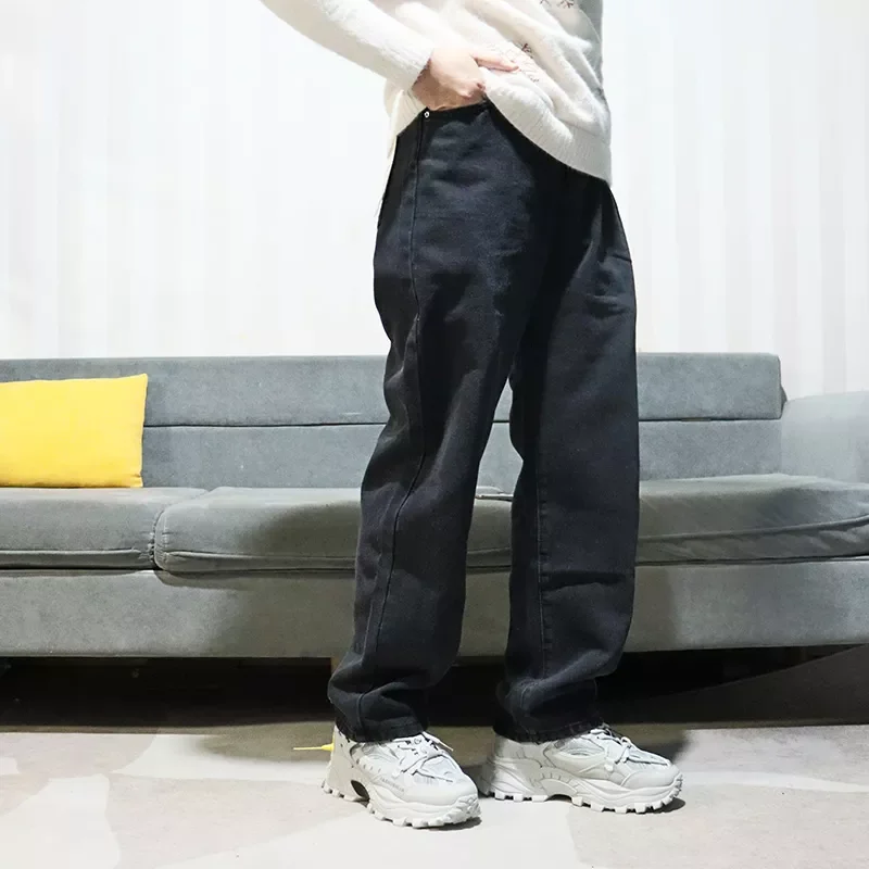 

Мужские Модные джинсы 2022, весенние свободные прямые джинсовые брюки, мужские повседневные черные джинсы, унисекс, потертые мешковатые джин...