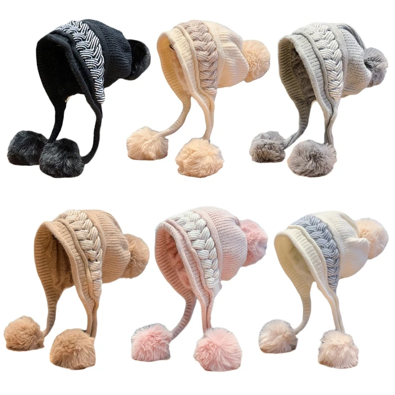 

N7YD Pendant Knitted Hat Woolen Hat Ear for Protection Windproof Coldproof