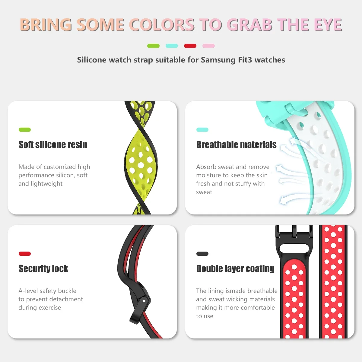 sportowy oddychający silikonowy pasek do Samsung Galaxy Fit 3 inteligentna bransoletka na nadgarstek dwukolorowy