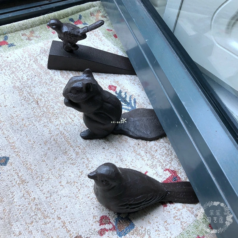 

Vintage Iron Solid Padded Anti-Scratch Felt Bottom Protects Floors Door Stop Wedge The squirrel Brid shape | in Rust Brown