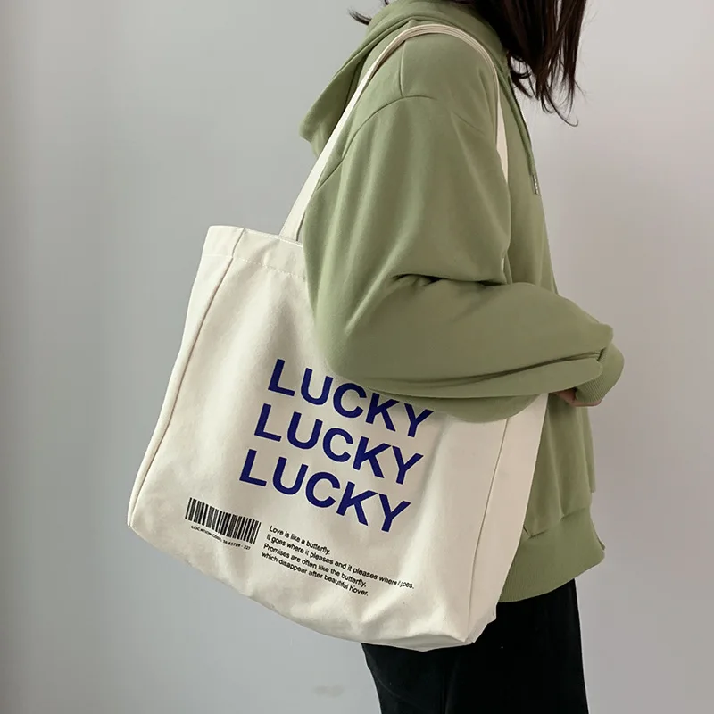 

New Korean Shopping Bag Retro Ins Letter Canvas Bag Men's and Women's Shoulder Bag Portable Large-capacity Canvas Bag Tote Bag