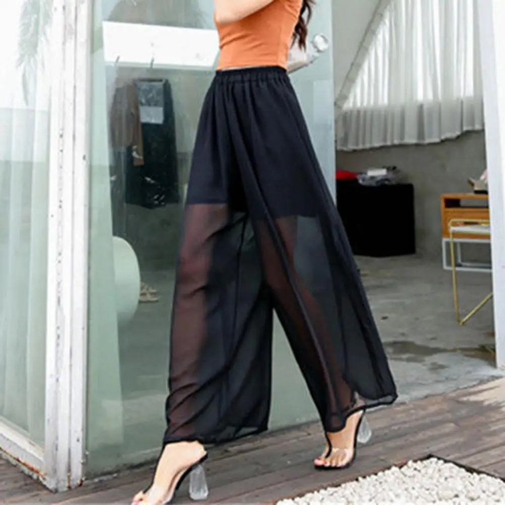 

Classic Summer Pants Full Length Shorts Lining Sun Protection Summer See-through Chiffon Wide Leg Casual Pants