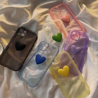ins 3d love heart with hand ring phone case for iphone 11 pro max 12 13 xs max x xr transparent soft full camera back cover