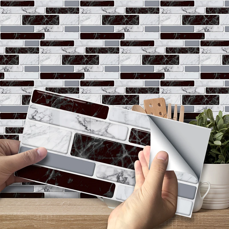 

Minimalist Wall Sticker Black White Marble Mosaic Adhesive Bathroom Kitchen Wall Tile Stair Stickers 9/27PCS