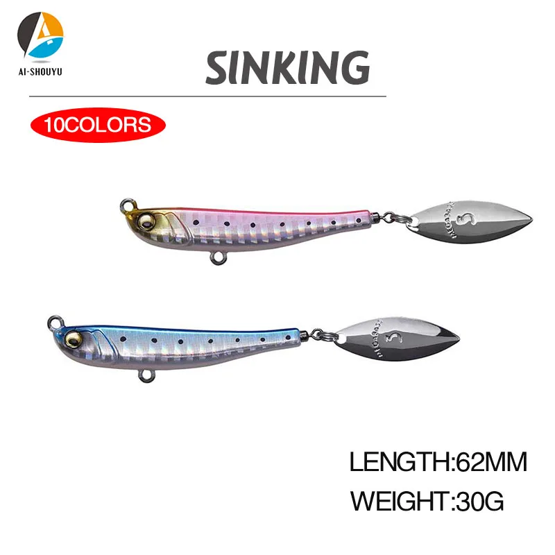

AI-SHOUYU NEW 1pc Hard Fishing Lure Sinking VIB Metal 30g/62mm Bait Vibration Artificial Bait Sink Lure With Assist Hooks