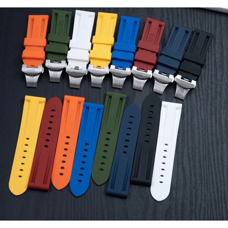 

High Quality Soft Nature Rubber Watchband Replace For PAM441/312/Panerai Strap Stainless Steel Butterfly Buckle Watch Band