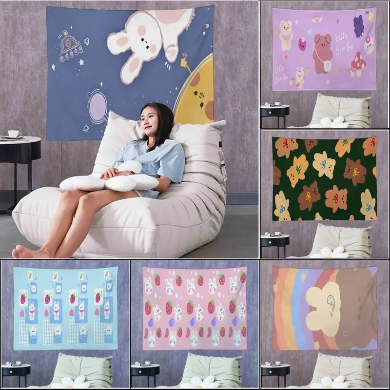

Cute Rabbit Bear Tapestry Art Printing Cheap Hippie Wall Hanging Bohemian Wall Tapestries