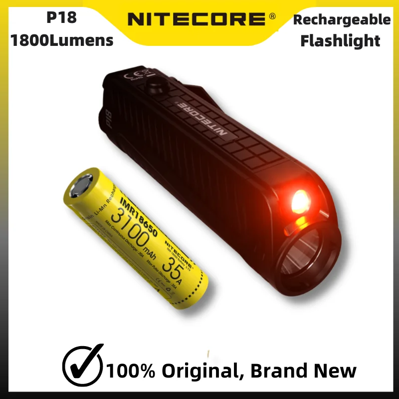 

NITECORE P18 Tactical Flashlight 1800Lumens Unibody Die-Cast Futuristic Auxiliary Red Light With 3100mAh Battery