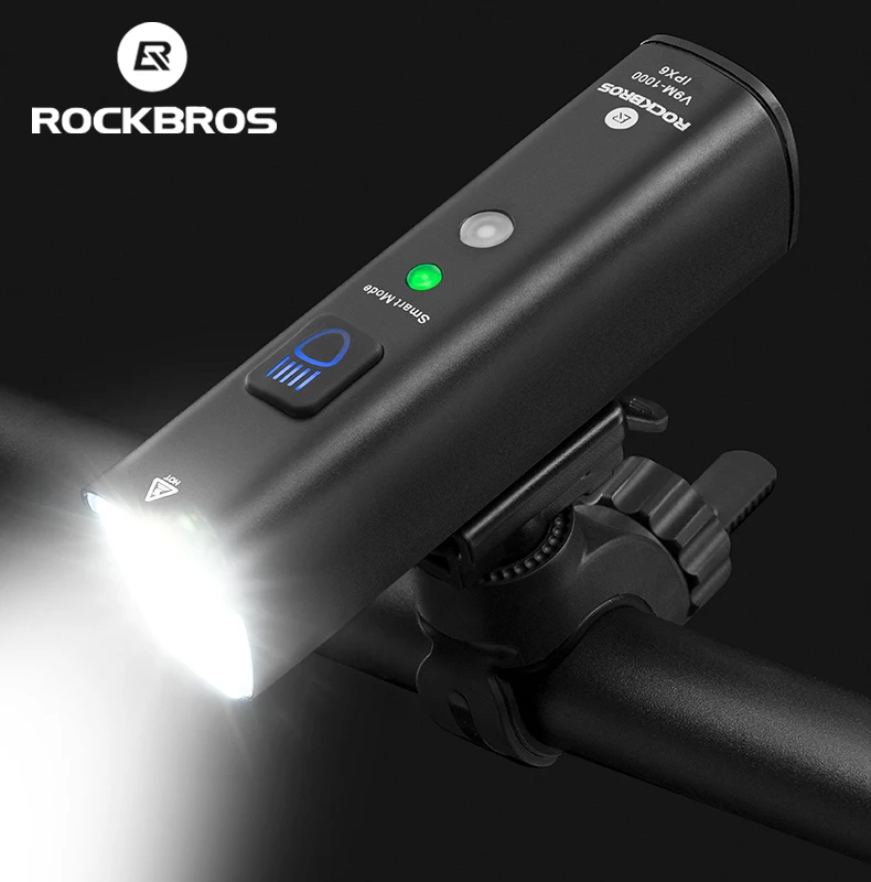 

Rockbros official 1000Lu Bike Light Vibration Sensing Bike Lamp 5Modes Headlight LED Flashlight Lantern Bike Accessories